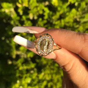 Sparkle Virgencita Oval Adjustable Ring -