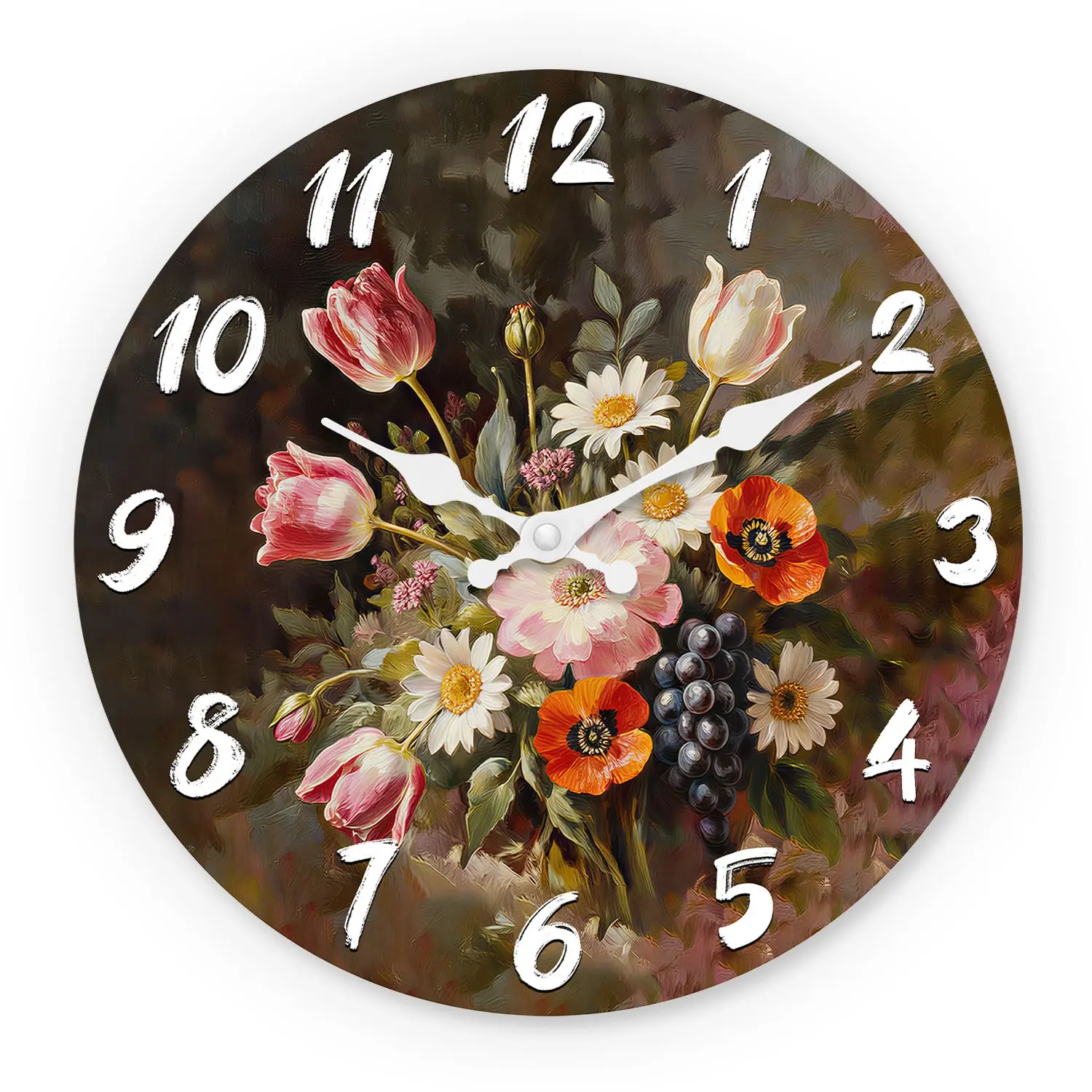 Vintage Floral Pattern Wooden Wall Clock, 10-14 Inch Silent Clock, Aa Battery Powered, Perfect for Living Room Bedroom Study