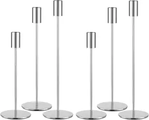 Set of 6 Silver Taper Candle Holders, Metal Silver Candlestick Holders, Tall Candle Holder, Fits 3/4 inch Thick Candle&Led Candles, for Table Centerpiece, Wedding, Dinning, Party Home Decor