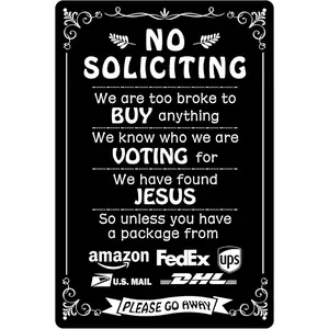No Soliciting Sign for House/Office,Funny No Soliciting Signs for Home, Go Away Sign Accessories Door Or Wall, 8x12 Inches, Tin-coated Steel with 3M Adhesive (Humorous)