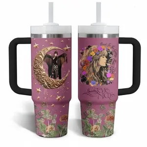 Stevie Nicks Music Custom Insulated Tumbler Cup - 40 oz, 20 oz Options with Handle, Lid - Reusable Water Bottle for Coffee, Drinkware Bottles