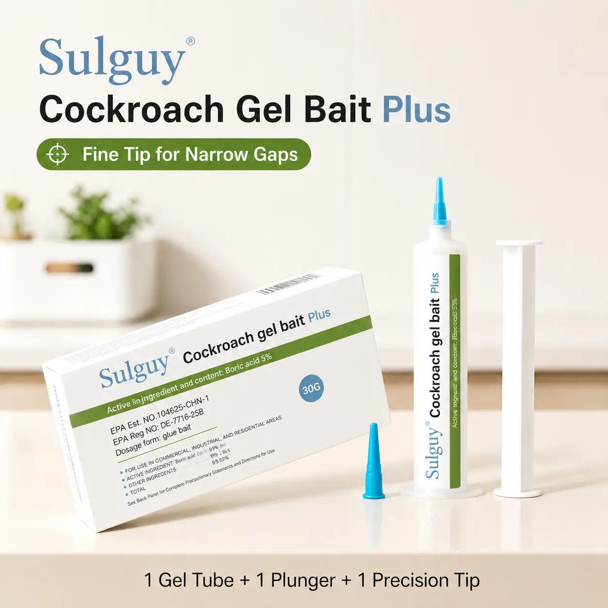 Sulguy Cockroach Gel Bait Plus Version - Indoor Cockroach Killer, Chain-Spread Exterminator for American, German & Major Roach Species, Residential Home Pest Control Supplies (Indoor-Outdoor Use), Roaches