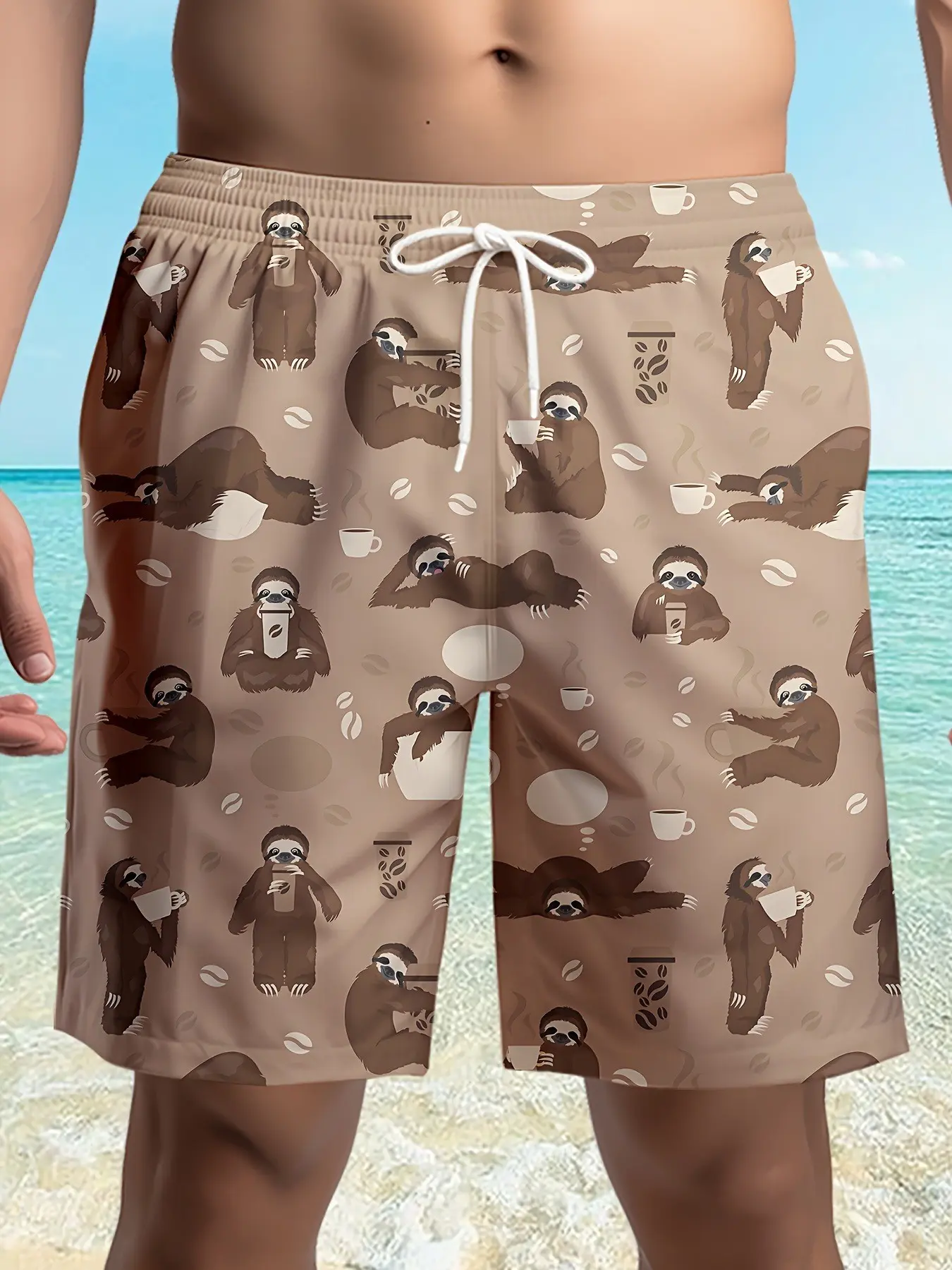 Men's Vacation Shorts, Minimalist Pineapple Print Five-Quarter Shorts, Casual Summer Hawaiian Shorts, Breathable Cool Fabric, Drawstring Design