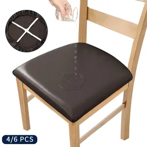 Easy-Going Removable PU Seat Covers Set of 4/6, Christmas Stain Resistant Waterproof Slipcovers with Ties, Washable Chair Cushion Protector for Dining Room, Office, Home