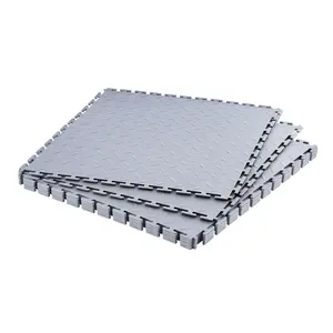VEVOR Garage Floor Tiles Interlocking, 8 Pack 20.2 x 20.2 x 0.2 in Interlocking Modular Garage Flooring Tiles, Diamond Plate Slip-Resistant PVC Mats for Workshop,Warehouse,Tool Room, Silver