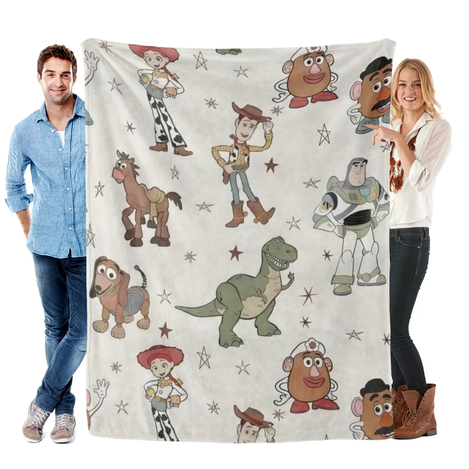 Toy Story Sketch Full Cast Star Pattern Blanket, Soft Lightweight Flannel Fabric For Toddler Kids Bedroom Decor