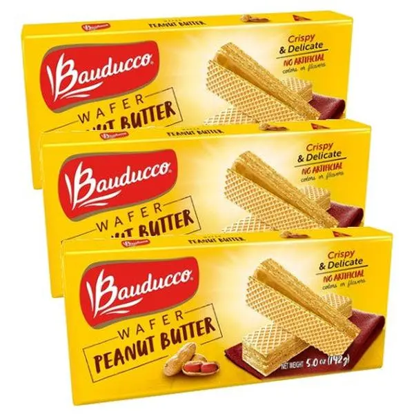 Bauducco Cream-Layered Baked Peanut Butter Wafer Snack, 5 oz, Pack of 3, Ambient Quick Dessert with Cream Filling
