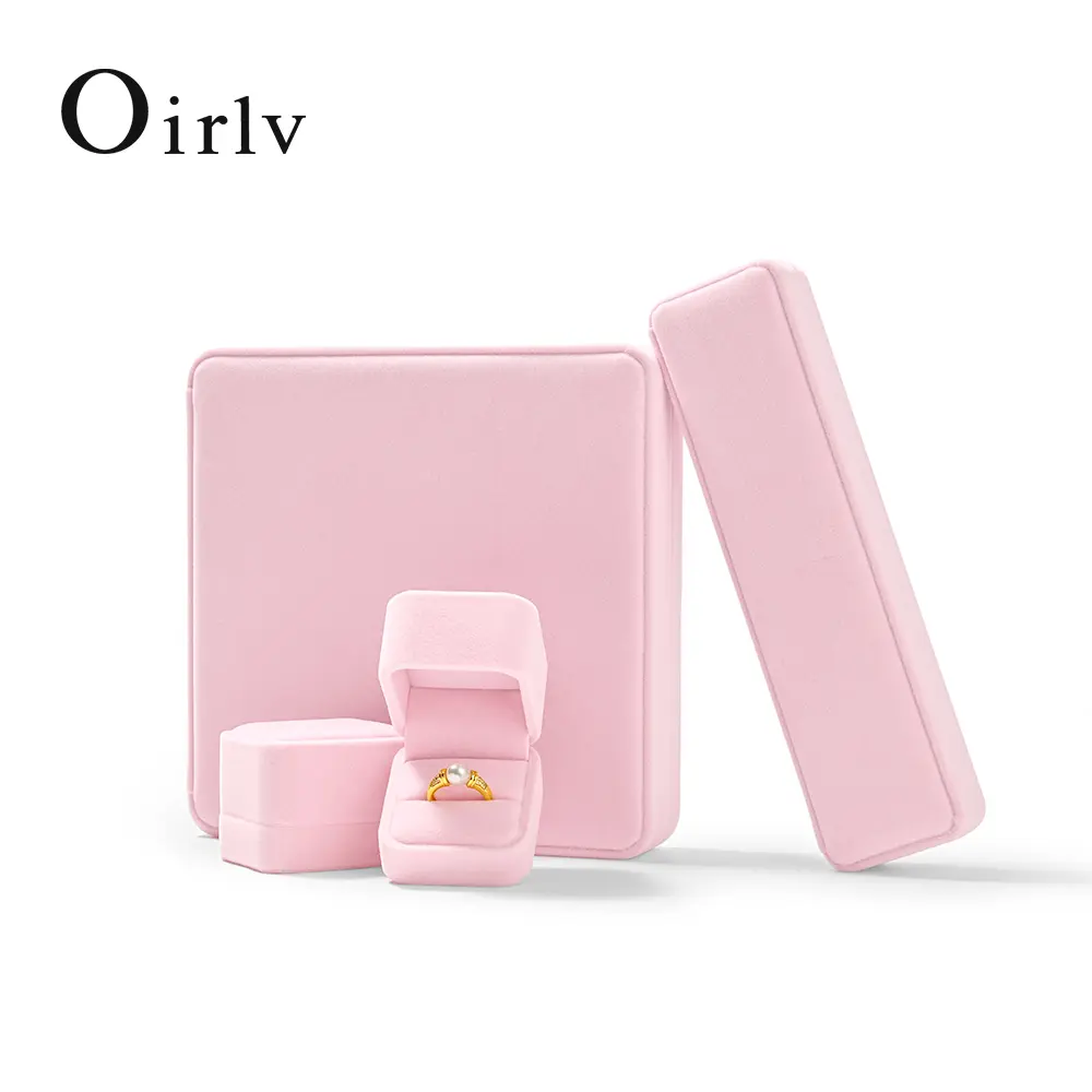 Oirlv Customizable Velvet Jewelry Gift Box Set – Personalized Ring, Bracelet & Pendant Storage Case – Elegant Display Holder for Wedding, Proposal & Anniversary (Pink)
