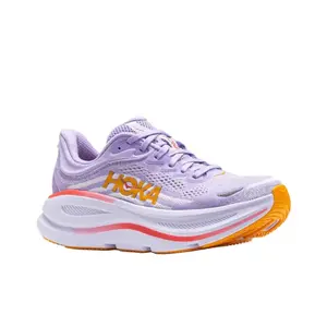 Soft Pastel Tone Supportive Road Running Trainers Pale Lilac Breathable Knit Upper Thick Soft White Cushion Midsole Orange Logo Pink Stripes Ideal For Gym Training, All-Day Standing Jobs & City Jogging