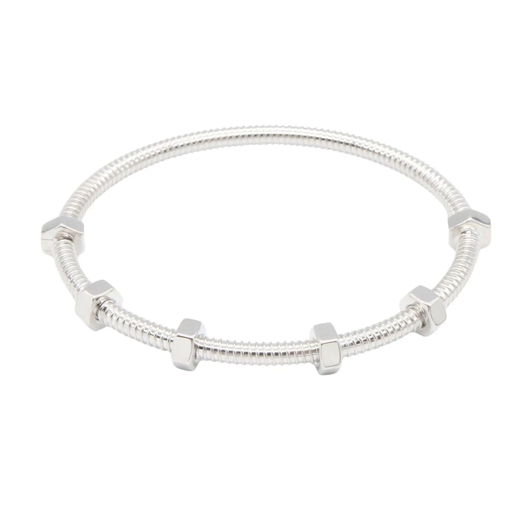 Pre-owned Cartier 18K White Gold (Au750) Small Leather Goods Ecrou de Au750 Bracelet Size 16