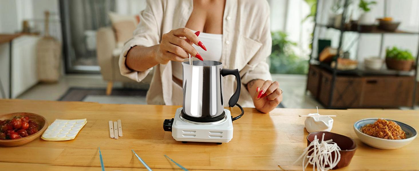 32 oz Stainless Steel Double Boiler Wax Melting Pitcher for Candle Making, Pour Pot with Heat Resistant Insulated Grip, Drip-Free Spout to Prevent Spills & Mess, Ounces