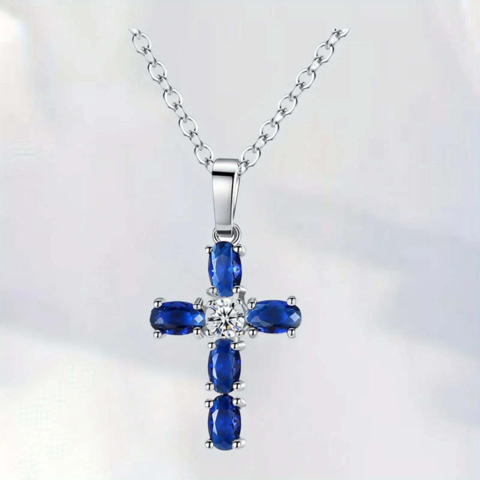 Women's Elegant Classic Cross Pendant Necklace - Synthetic Zircon Stones Jeweled Crucifix Costume Jewelry, Fashion Accessory for Daily Wear, Holiday Gifting, Zircon Stones Necklace,summerwins