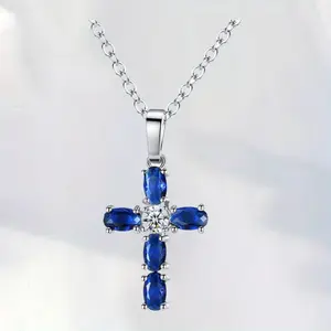 Women's Elegant Classic Cross Pendant Necklace - Synthetic Zircon Stones Jeweled Crucifix Costume Jewelry, Fashion Accessory for Daily Wear, Holiday Gifting, Zircon Stones Necklace,summerwins
