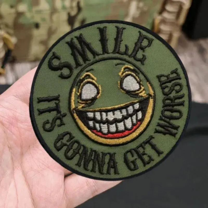 Smile! It is Gonna get Worse Embroidered Morale Patches Funny Hook&Loop Embroidery Patch Military Badge Armband Tactical Backpack Stickers