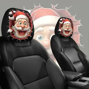 Funny Santa Claus Car Seat Headrest Covers, Christmas Holiday Atmosphere Decoration, Fashion Personalized Car Decor, Set of 2