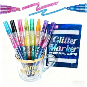 8 Counts 16 Colors 2-In-1 Outline Metallic Glitter Markers Pens, Squiggles Double Line Pen, Glitter Drawing Pens for Christmas Greeting Cards, Craft, Painting, Gifts, DIY Sketching