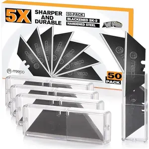 50-Pack Utility Knife Blades, Blackened SK-2 Razor Blades for Box Cutter Utility Knife, Never Rust Design, Extra Durable Cutting Supplies Office Gadgets