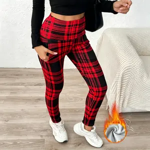 Women's Plaid Print Thermal Lined Thick Leggings Casual Comfy High Waist Skinny Pants for Daily Wear Ladies Bottoms for Winter Fashion Womenswear