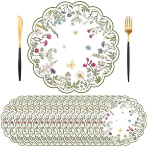 50 PCS Disposable Paper Placemats, Vintage Wildflower 13.5Inch Antique Herbs Table Mats for Wedding Birthday Home Kitchen Party Supplies