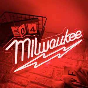 Milwaukee Tool LED Neon Sign Dimmable Garage Workshop Light Sign Decor, Man Cave Light for Repair Shop Parts Store Garage Repair Shop Bar Party, Gift for Him(15.7 * 7.9in)