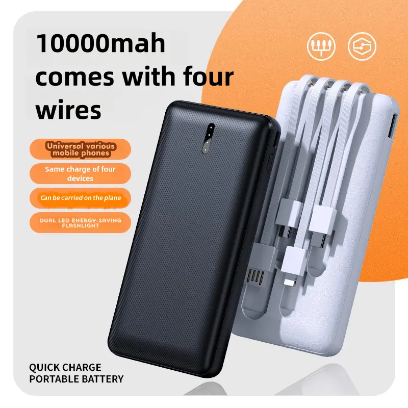 10000mAh Portable Power Bank - Mobile Accessories, Built-in USB Type-C Cables, Wall Charger & LED Lamp, Portable Charger for Travel Camping, Compatible with iPhone 17/16/15/14 & Android Samsung Devices, Portable Chargers