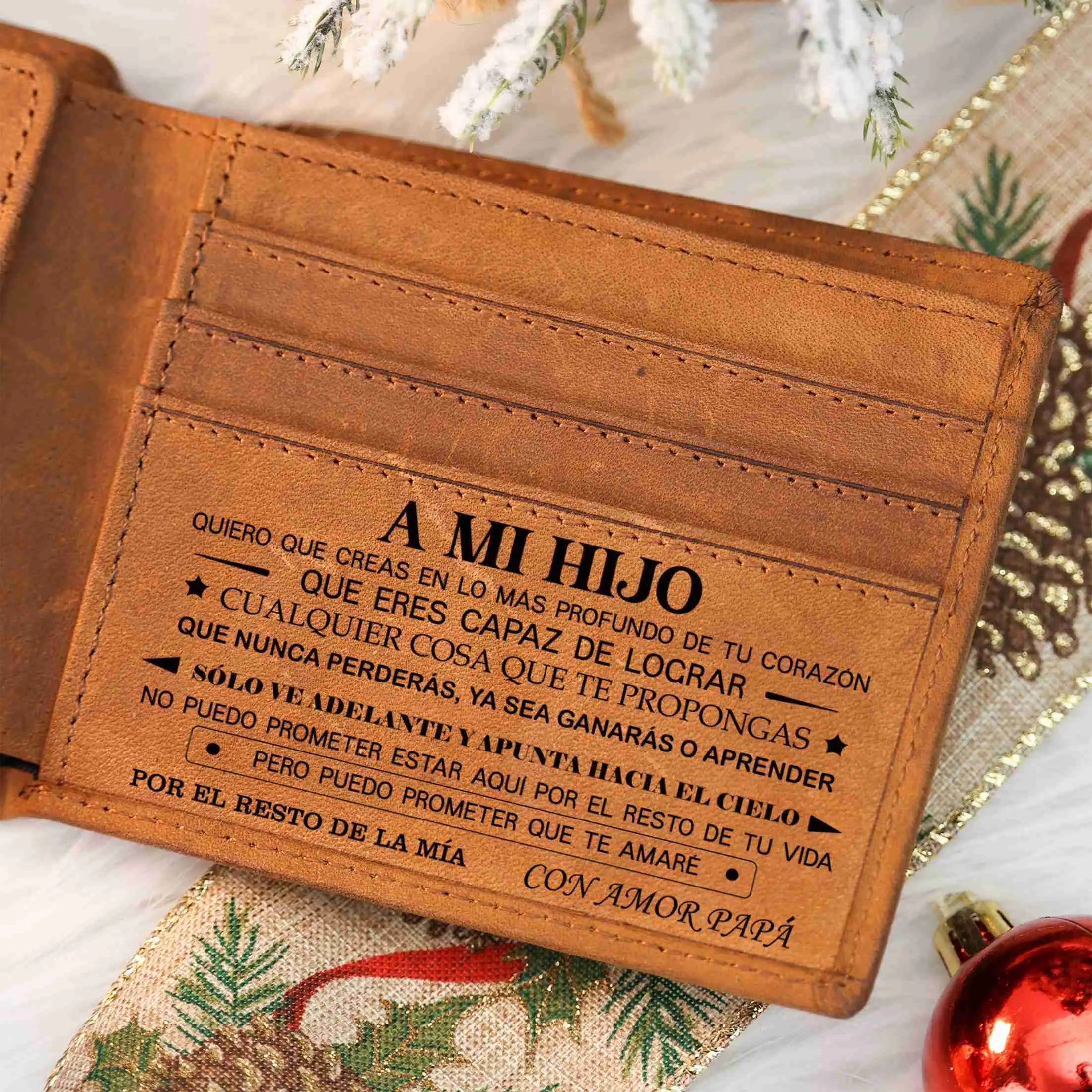 Christmas 2026 gift to son -DUJO Cowhide Leather Engraved Wallet for Son,Gift from Dad to son,Christmas gift,Fatherhood，A birthday gift from papa to s