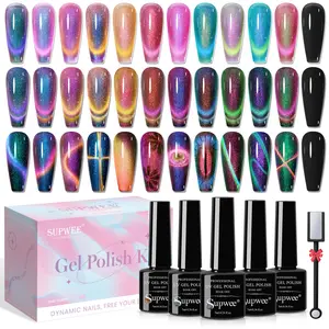 SUPWEE Cat Eye Gel Polish Set with Magnet – Chameleon Magnetic Nail Gel Kit, Triple Color Galaxy Effect for DIY Nail Art Salon Manicure