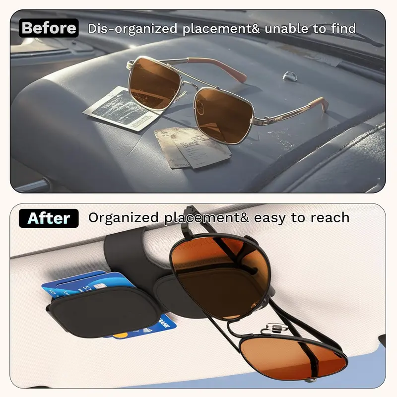 Magnetic Car Glasses Holder Car Visor Sunglasses Holder Clip Leather Eyeglasses Hanger Ticket Card Clip Glasses Mount Universal