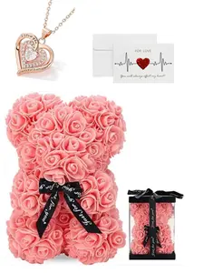 Rose Flower Bear Foam Necklace Gift Box, Mother's Day Valentine's Day Qixi Festival Graduation Gift, for Mom Girlfriend Friend