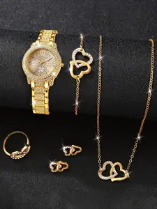 Luxury Women Gold Watch Fashion Ladies Quartz Diamond Wristwatch Elegant Female Bracelet Watches Set Reloj Mujer Quartz Wristwatches