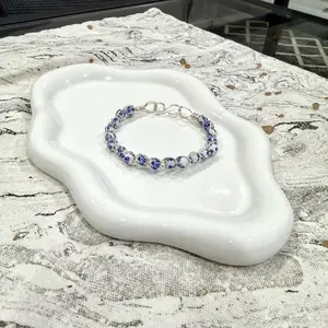 Delft Blue Ceramic Bead Wire Wrapped Bracelet | Handmade Blue & White Floral Bracelet | Gift for Her | Adjustable up to 7.5”