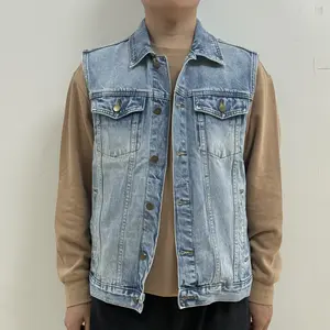 WIRDATRD Men's Sleeveless Denim Vest with 6 Pockets for Hoodie Layering Streetwear Christmas New Year Fashion Menswear