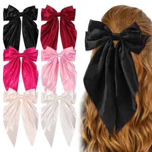 6PCS Big Hair Bows Clips for Woman Long TaiSoft Ribbon Silky Satin Bows Barrettes Hair Clips for Woman Hair Accessories (6 Color)