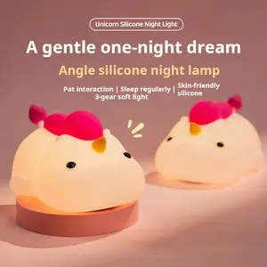 Unicorn Night Light for Kids, Soft Silicone Tap Control Lamp with 30-Min Auto-Off Timer, Rechargeable Portable LED Bedroom Bedside Light for Baby Nursery Toddler