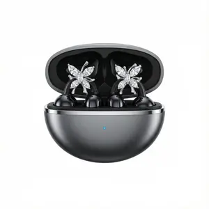 Fluffdrip Clip 04 Crystal Butterfly Wireless Earbuds - Y2K Aesthetic Jewelry Headphones, Unique Birthday Gift for Women & Girls, Bluetooth 6.0 outdoorfun Audio