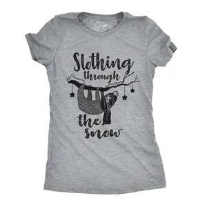 Womens Slothing Through The Snow T Shirt Funny Christmas Carol Sloth Tee Funny Womens T Shirts Cute Vintage Fashion Casual Ladies T-Shirt Gift Christmas Tops for Women Funny Animal Top Women's Novelty Tees Light Grey