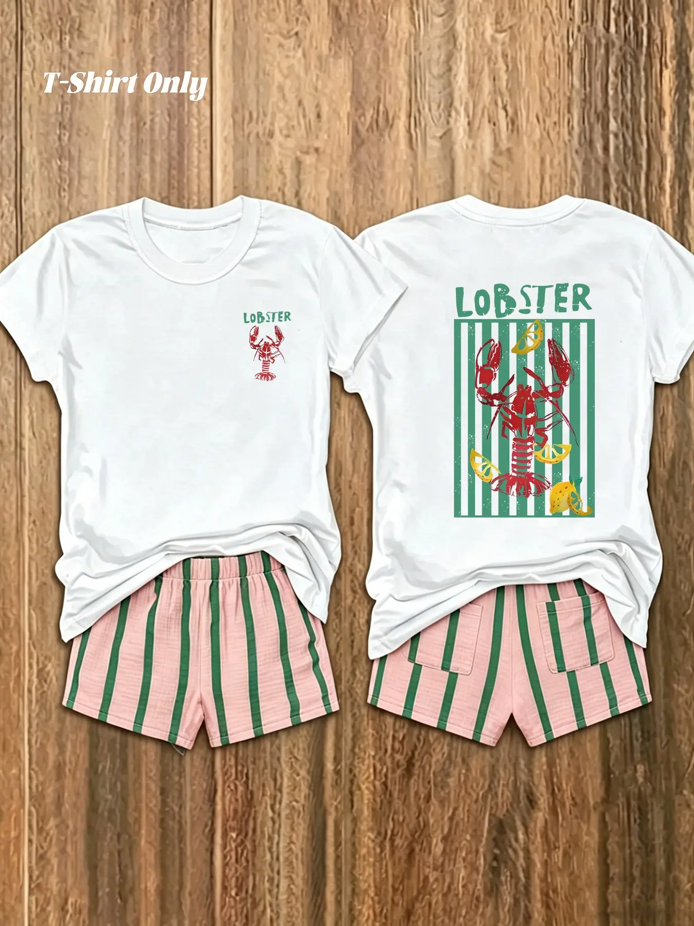 American Summer Half Sleeve Y2K Round Neck Loose Fit T-Shirt, Lobster Letter Pattern, Casual Fashion for Beach and Daily Wear