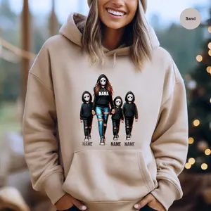 Custom Halloween Horror Mama Sweatshirt – Personalized Spooky Mama Hoodie with Kids Name, Matching Family Spooky Season Sweater, Killer Halloween Outfit, Please note or send us a message