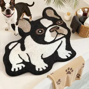 Niche creative dog shape French dog shaped living room carpet pet style bathroom thickened non-slip floor mat black and white contrasting color bedroom decoration plush carpet soft cute bedside soft carpet warm home entrance door balcony bathroom carpet