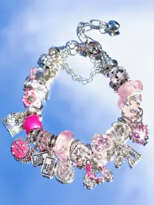 Cute Shimmering Zircon Heart Charm Bracelet, Glass Bead DIY Bracelet, High-Quality Gift for Friends, Sweet Style Bracelet, Cute Jewelry