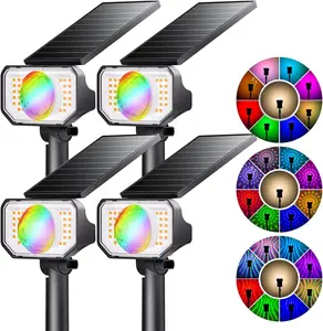 Quntis Solar Spot Lights Super Bright RGB/W 25 Modes Waterproof Color Changing Outdoor Landscape Lights for Christmas Garden Yard Decoration 4 Pack