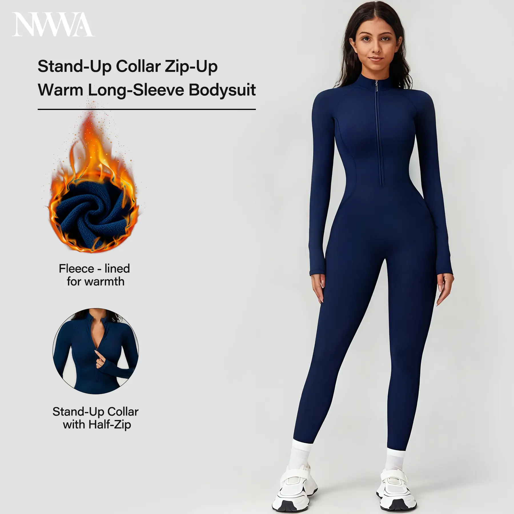 Women's Fleece-Lined Unitard with Half-Zip, Seamless Elastane Body-Hugging Long Sleeve, All Season Activewear for Yoga Workout,travel essentials,camping essentials tiktokshopbacktoschool,back to school,back to school haul