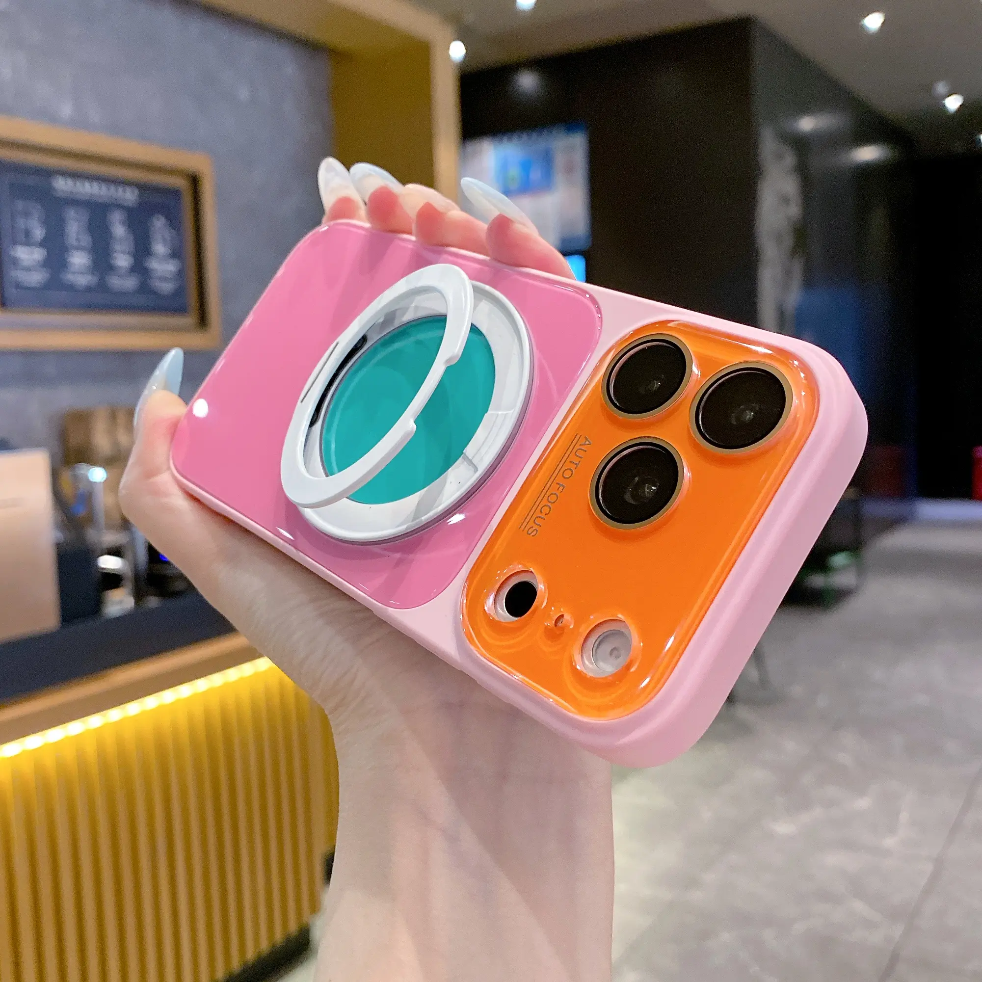 Luxury Color Blocking Candy Glossy Dopamine Phone Case, Built-in Rotate Kickstand Magnetic Shockproof Heavy Duty Drop Protection Phone Case For iPhone 17 16 15 14 Pro Max