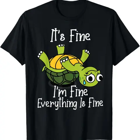 Men's Casual Crew Neck Short-Sleeve Cotton T-Shirt - Medium-Length Menswear Top with Playful Sea Turtle Print Slogan, Sea Turtle Men's Short-Sleeve T-Shirts