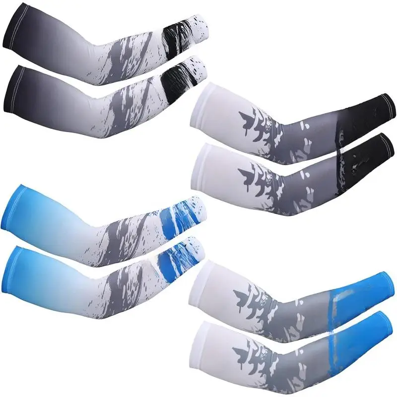 4 Pairs UV Sun Protection Arm Sleeves Cooling Sports Sleeve Anti Slip Ice Silk Warmers Arm Covers for Men Women
