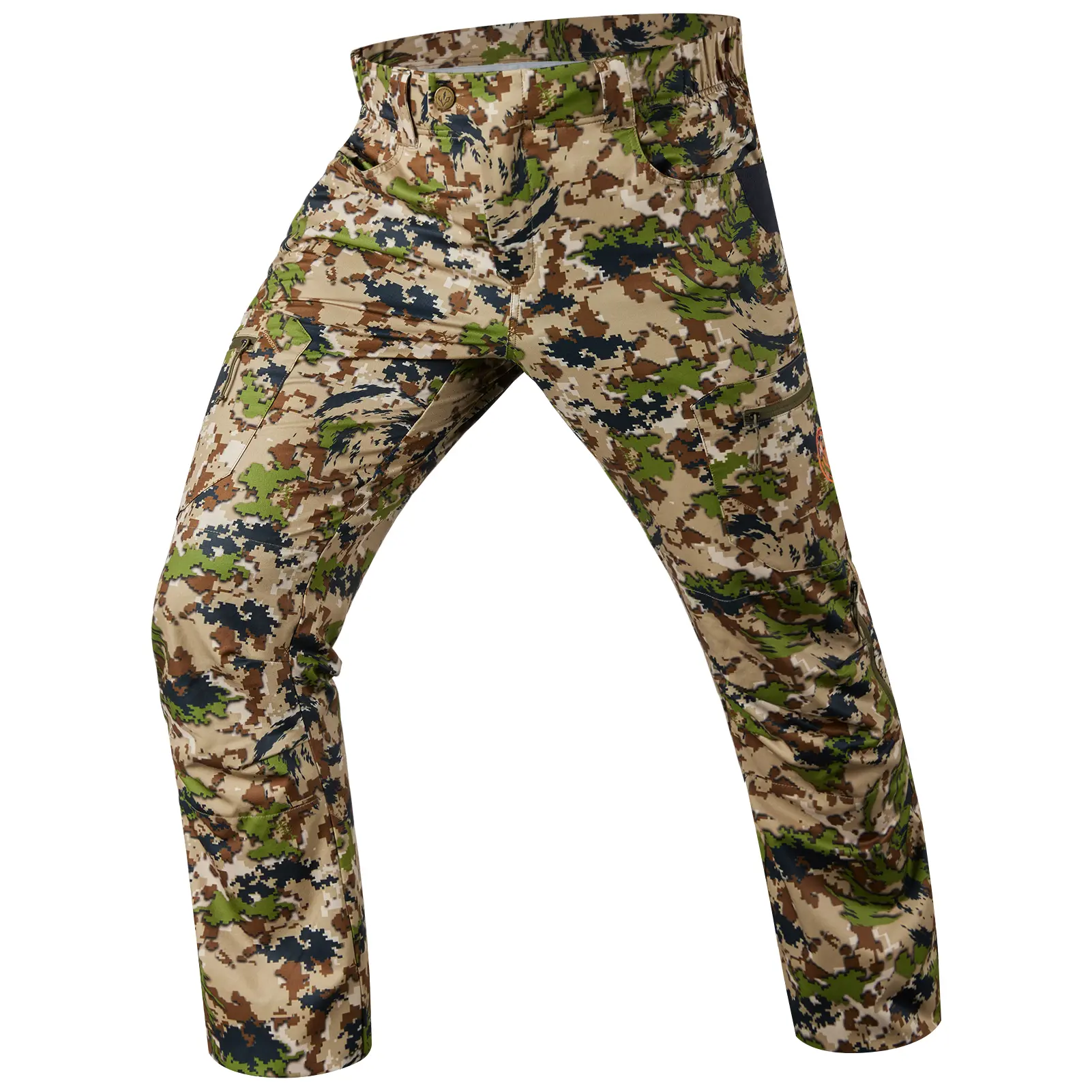 BASSDASH Men’s Camo Print Turkey Hunting Pants - 4-Way Stretch, Lightweight, Breathable, Water Resistant, Male Fit Camouflage for Early Season Spring Summer, Four-Way Stretch