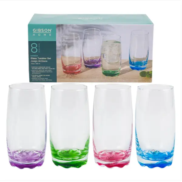 Gibson Home 8 Piece Karissa Tumbler Set 13oz 4 Assortments Dishwasher Safe Elegant Drinkware for Household Use