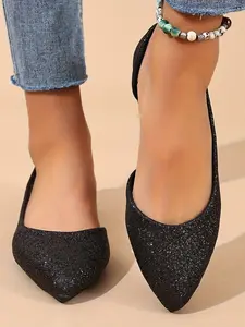 Women's New Silver Color Flat Shoes, Fashion Pointed Toe Casual Flats, Comfortable Non-Slip Wear Resistant