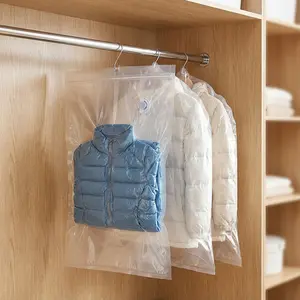 8-Pack Hanging Vacuum Compression Bags, Space-Saving Closet Organizer for Clothes Suits Jackets, Transparent Front Back, Includes Hand Pump