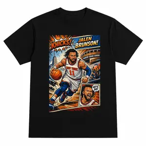 Jalen Brunson Knicks TShirt, New York Basketball Comic Style Graphic on Soft Cotton Fabric, Unisex Fit for NBA Fans, Perfect Gift for Knicks Supporters
